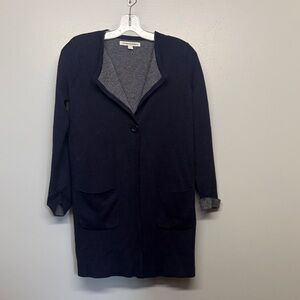Catherine Malandrino Wool Navy Blue V-Neck Long Cardigan
